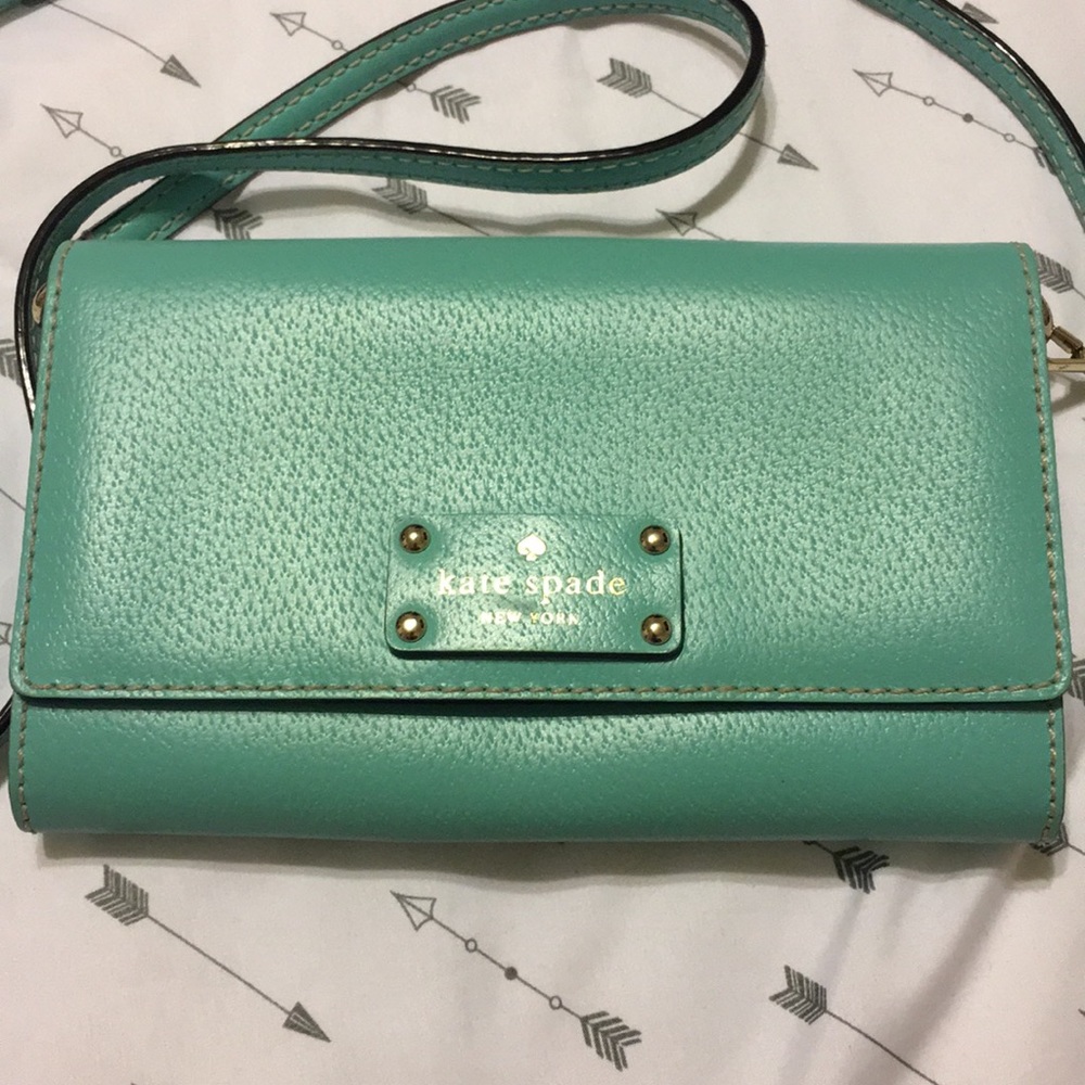 kate spade Mint Green Leather Crossbody Wallet